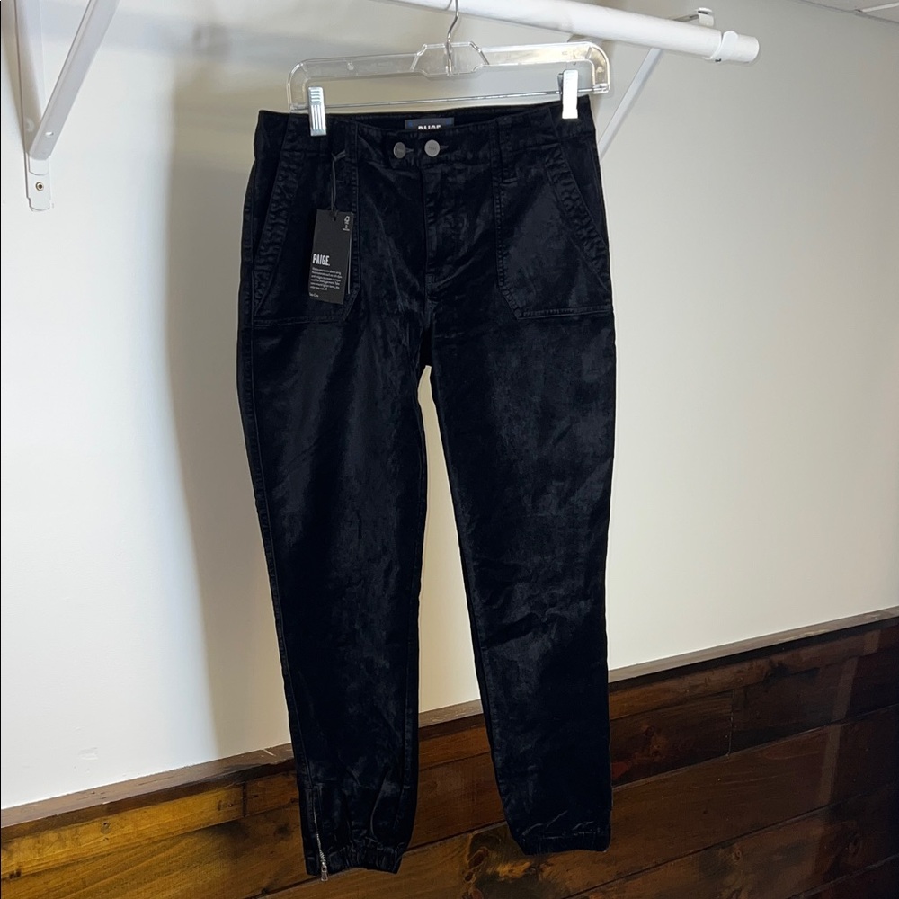 NWT PAIGE Mayslie Black Velvet Joggers- 27